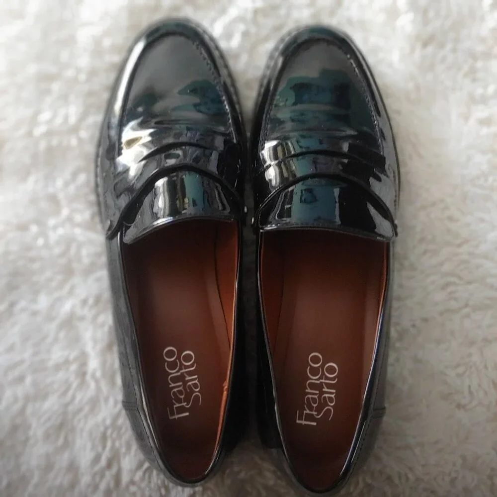 Franco Sarto Cassandra Platform Womens Preppy Academic ShIny Vinyl  Shoe 10 Y2k